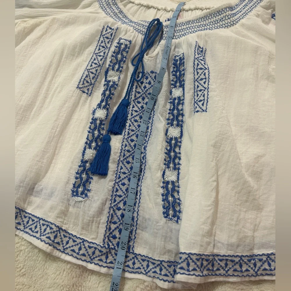 Free People White and Blue Embroidered Blouse - Picture 12 of 12